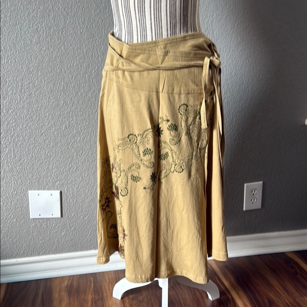 Asymmetrical Beige Wrap Skirt with Embroidered Detail